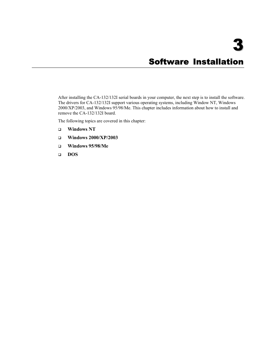 Software installation, Chapter 3, Software installation -1 | Moxa Technologies CA-132/132I User Manual | Page 15 / 49