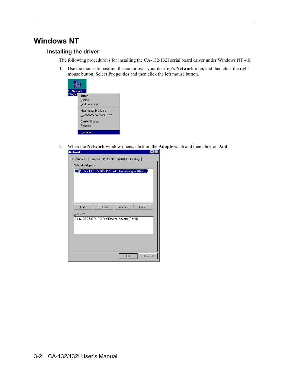 Windows nt, Windows nt -2 | Moxa Technologies CA-132/132I User Manual | Page 16 / 49