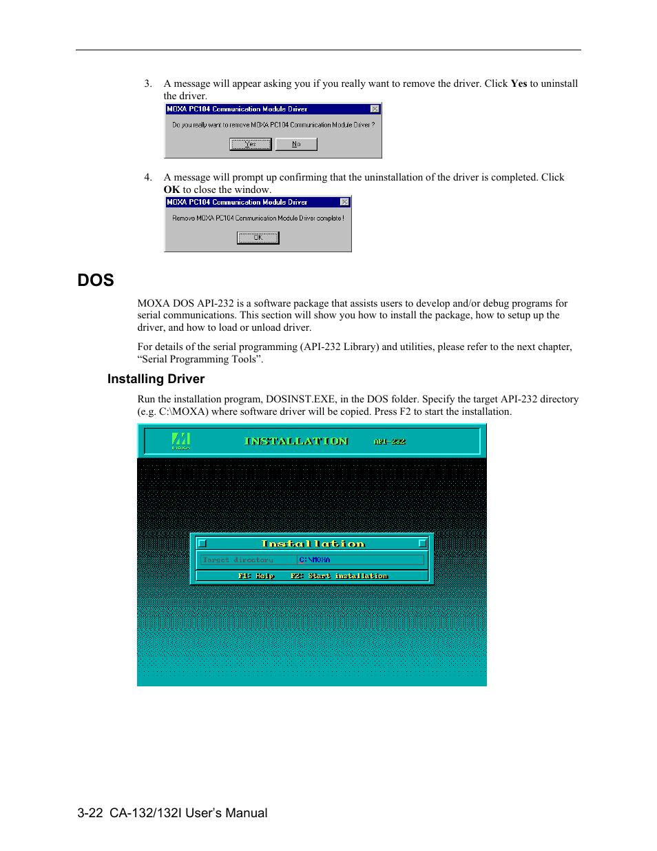 Dos -22 | Moxa Technologies CA-132/132I User Manual | Page 36 / 49