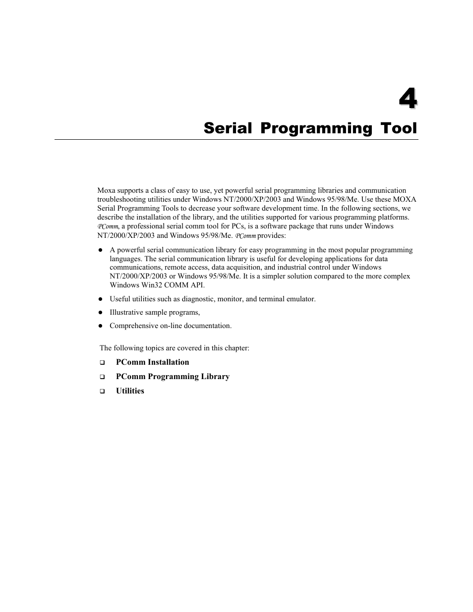 Serial programming tool, Chapter 4, Serial programming tool -1 | Moxa Technologies CA-132/132I User Manual | Page 41 / 49