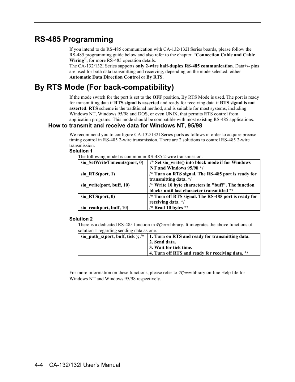 Rs-485 programming, By rts mode (for back-compatibility), Rs-485 programming -4 | By rts mode (for back-compatibility) -4 | Moxa Technologies CA-132/132I User Manual | Page 44 / 49