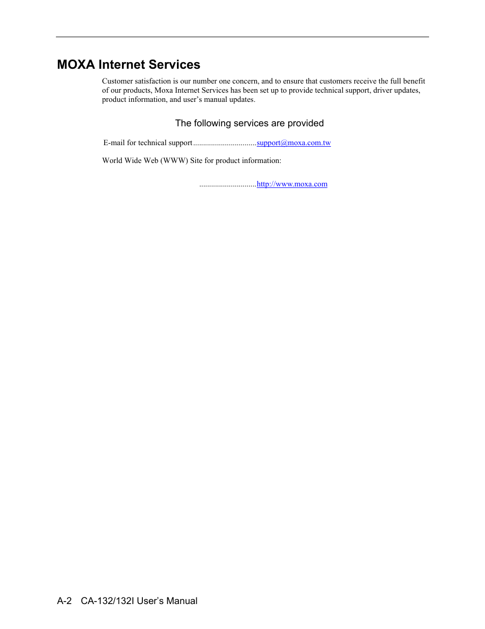 Moxa internet services | Moxa Technologies CA-132/132I User Manual | Page 46 / 49