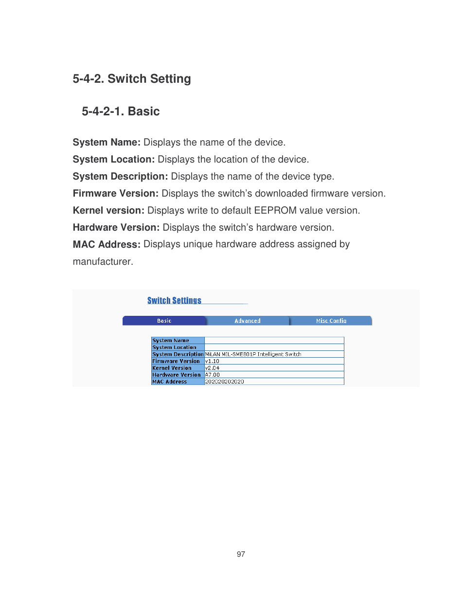 4-2. switch setting, 4-2-1. basic | Milan Technology MIL-SME801P User Manual | Page 103 / 155