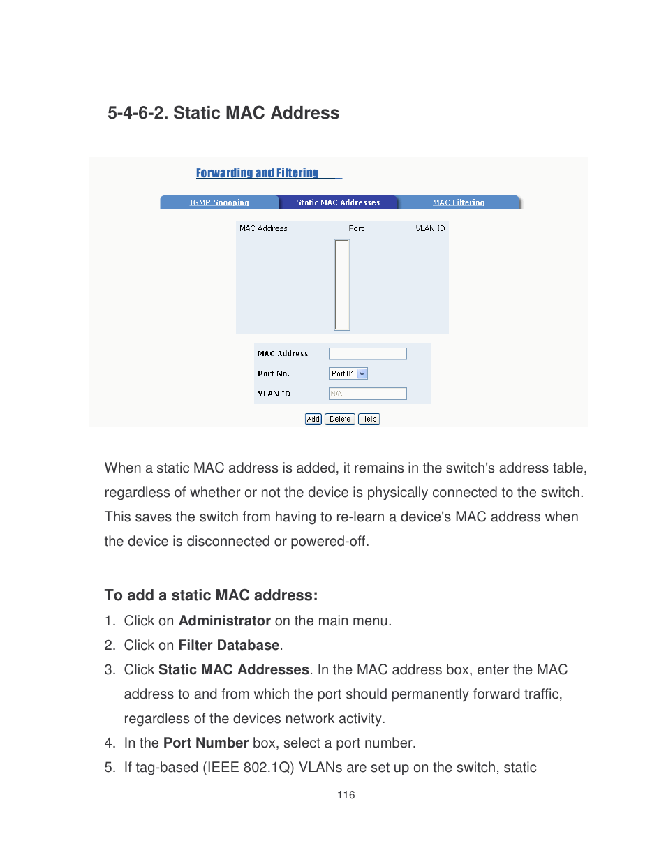 4-6-2. static mac address | Milan Technology MIL-SME801P User Manual | Page 122 / 155