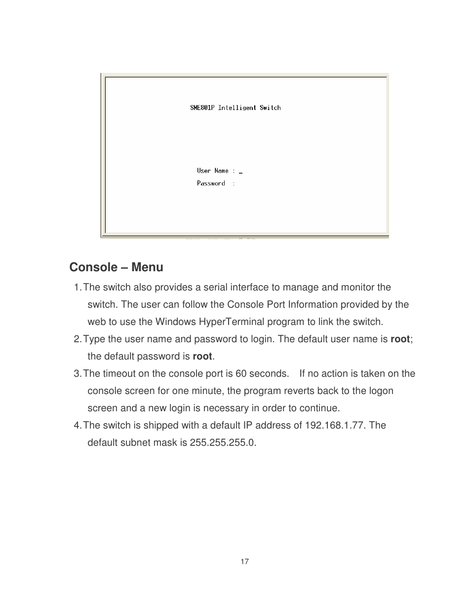 Console – menu | Milan Technology MIL-SME801P User Manual | Page 23 / 155