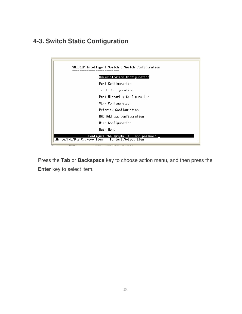 3. switch static configuration | Milan Technology MIL-SME801P User Manual | Page 30 / 155