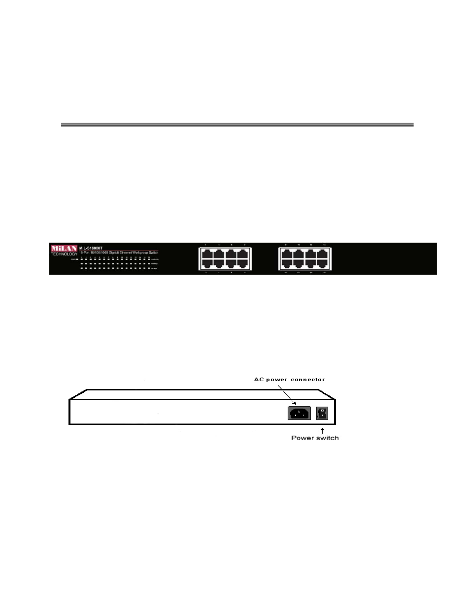 Hardware description, Front panel, Rear panel | Milan Technology MIL-S16000T User Manual | Page 7 / 16