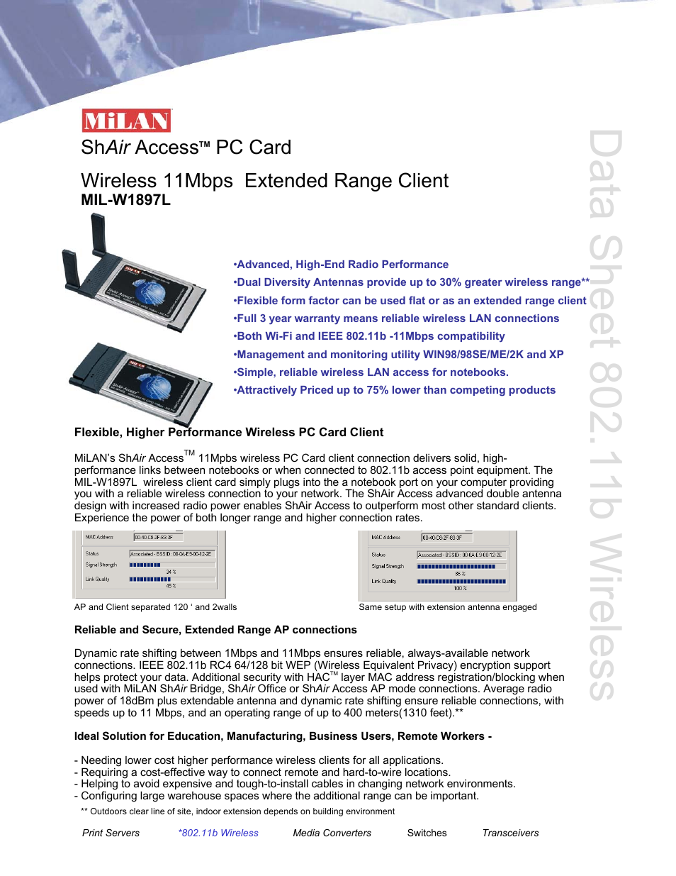 Milan Technology SHAIR ACCESS MIL-W1897L User Manual | 2 pages