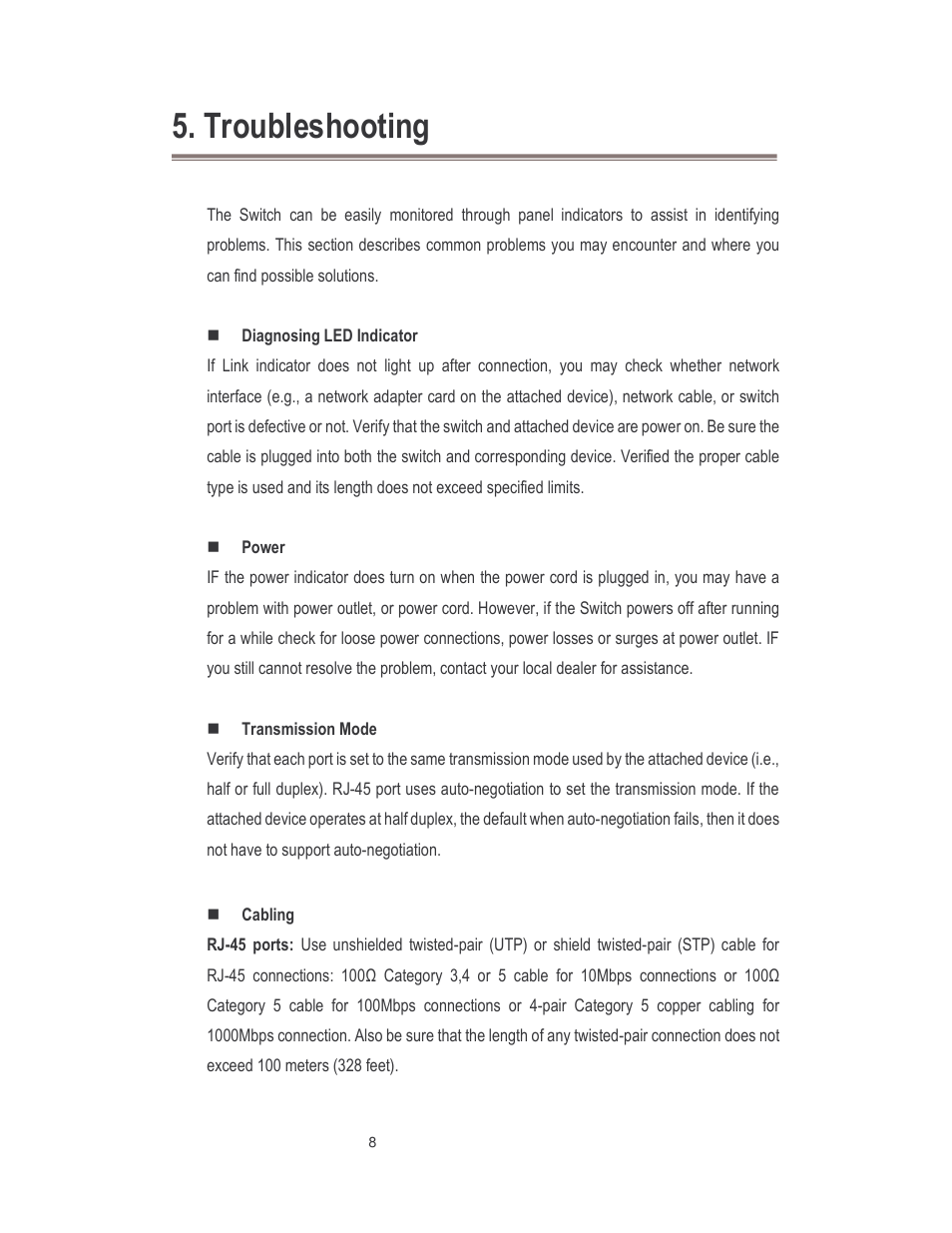 Troubleshooting | Milan Technology MIL-S24002TGXX User Manual | Page 11 / 14