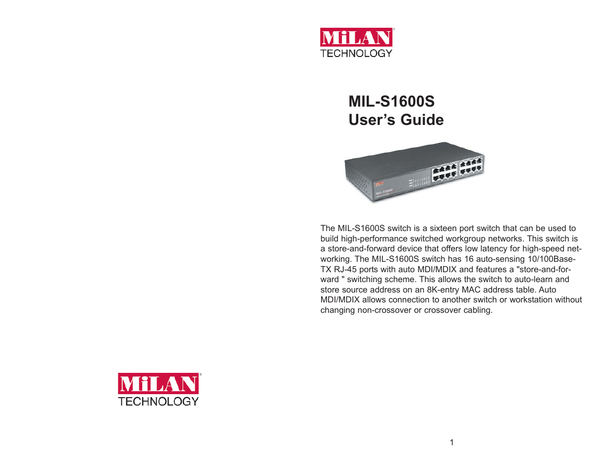 Milan Technology MIL-S1600S User Manual | 4 pages