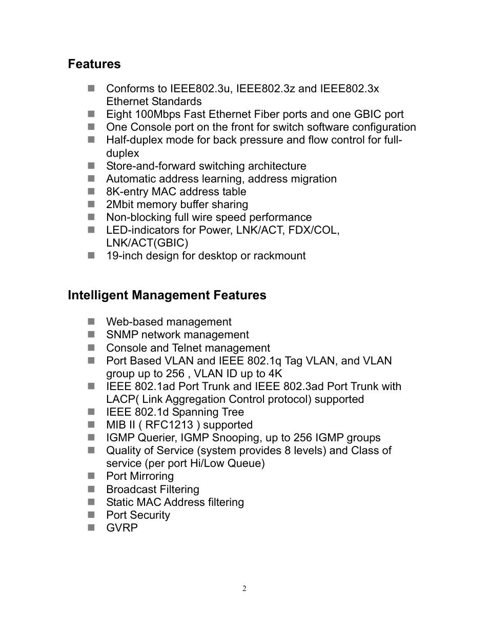 Features, Intelligent management features, Features intelligent management features | Milan Technology MIL-SM808G User Manual | Page 6 / 88