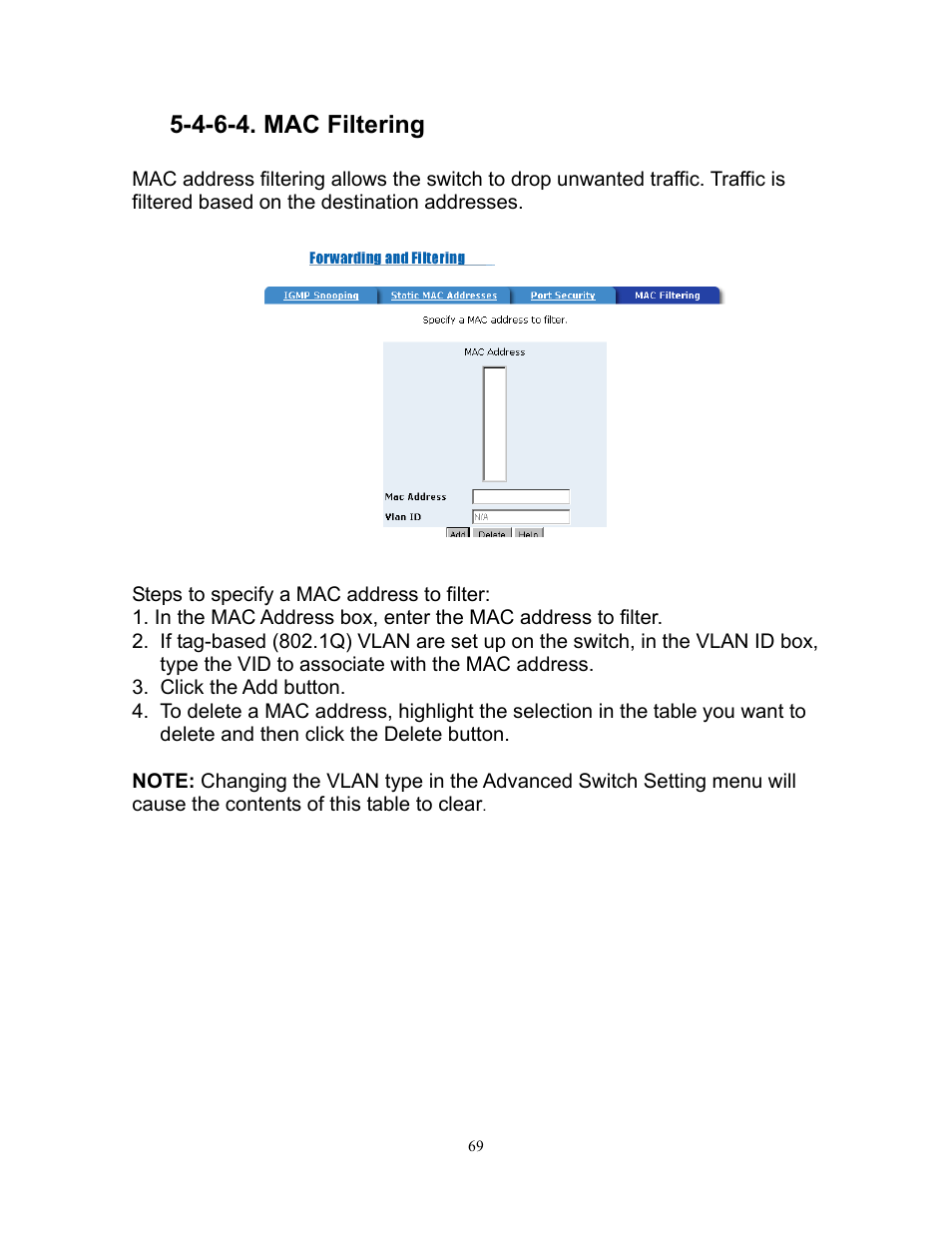 4-6-4. mac filtering | Milan Technology MIL-SM808G User Manual | Page 73 / 88