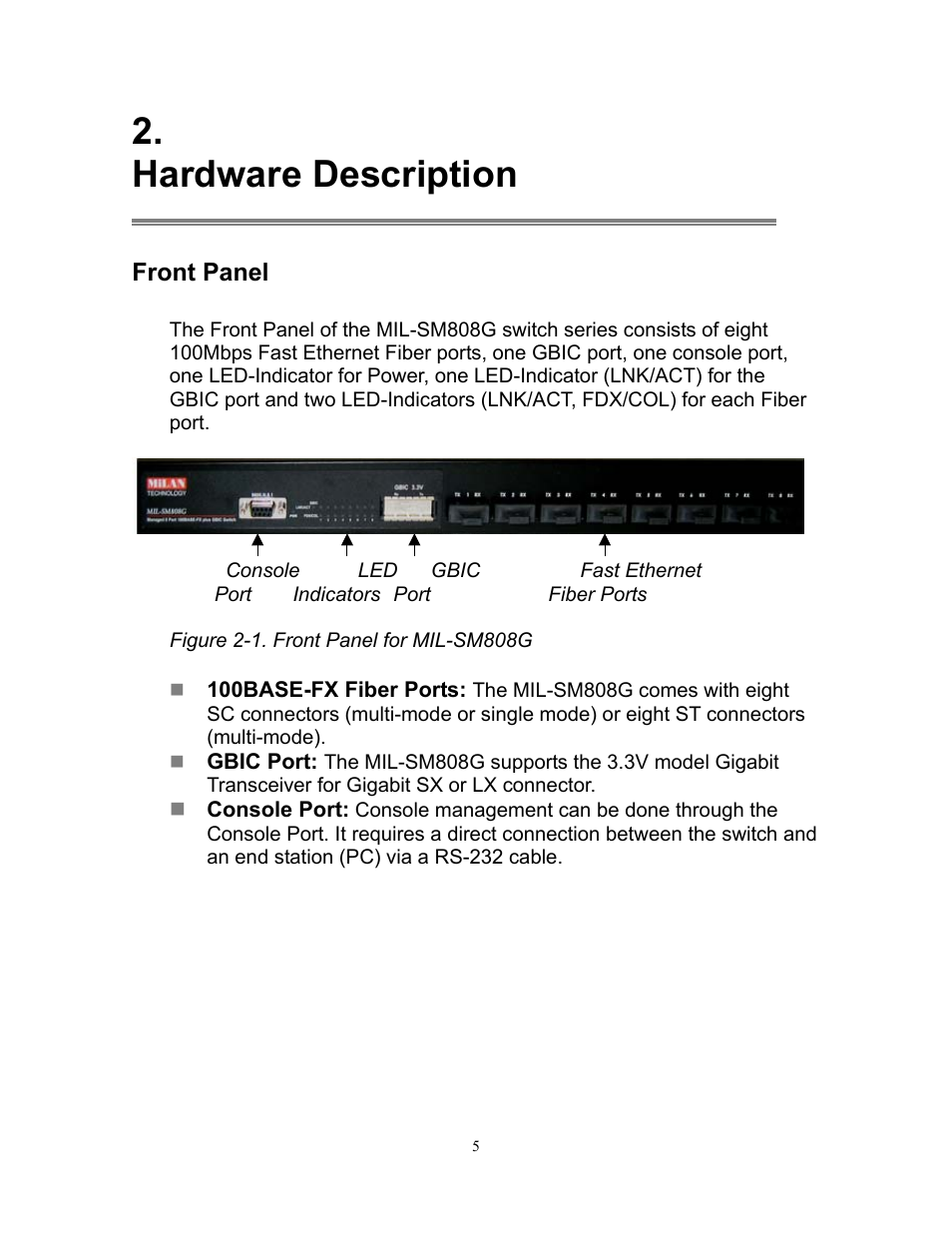 Hardware description, Front panel | Milan Technology MIL-SM808G User Manual | Page 9 / 88