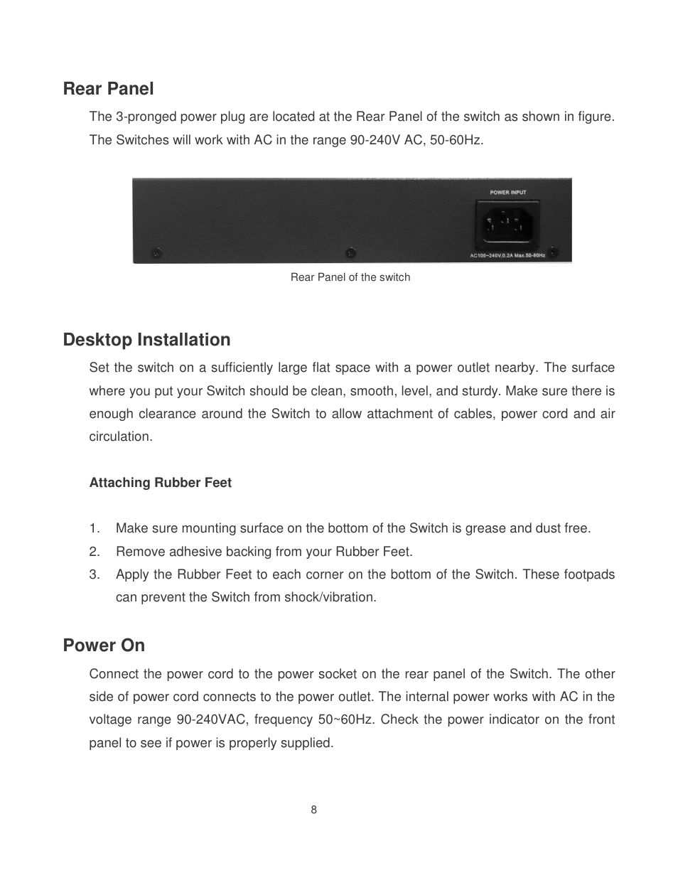 Rear panel, Desktop installation, Power on | Milan Technology MIL-SM8002TG User Manual | Page 16 / 180
