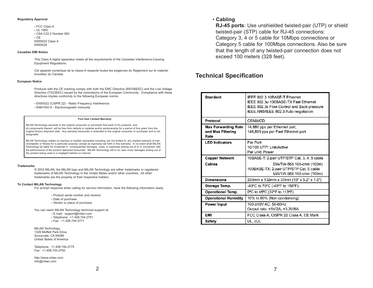 Technical specification | Milan Technology mil-s2400s User Manual | Page 2 / 4