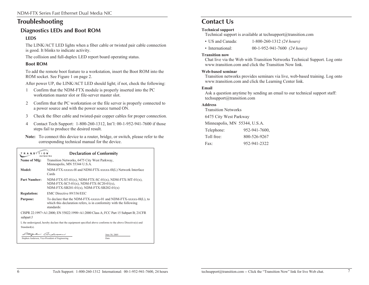 Troubleshooting, Contact us, Diagnostics leds and boot rom | Milan Technology NDM-FTX-XX-01 User Manual | Page 4 / 5