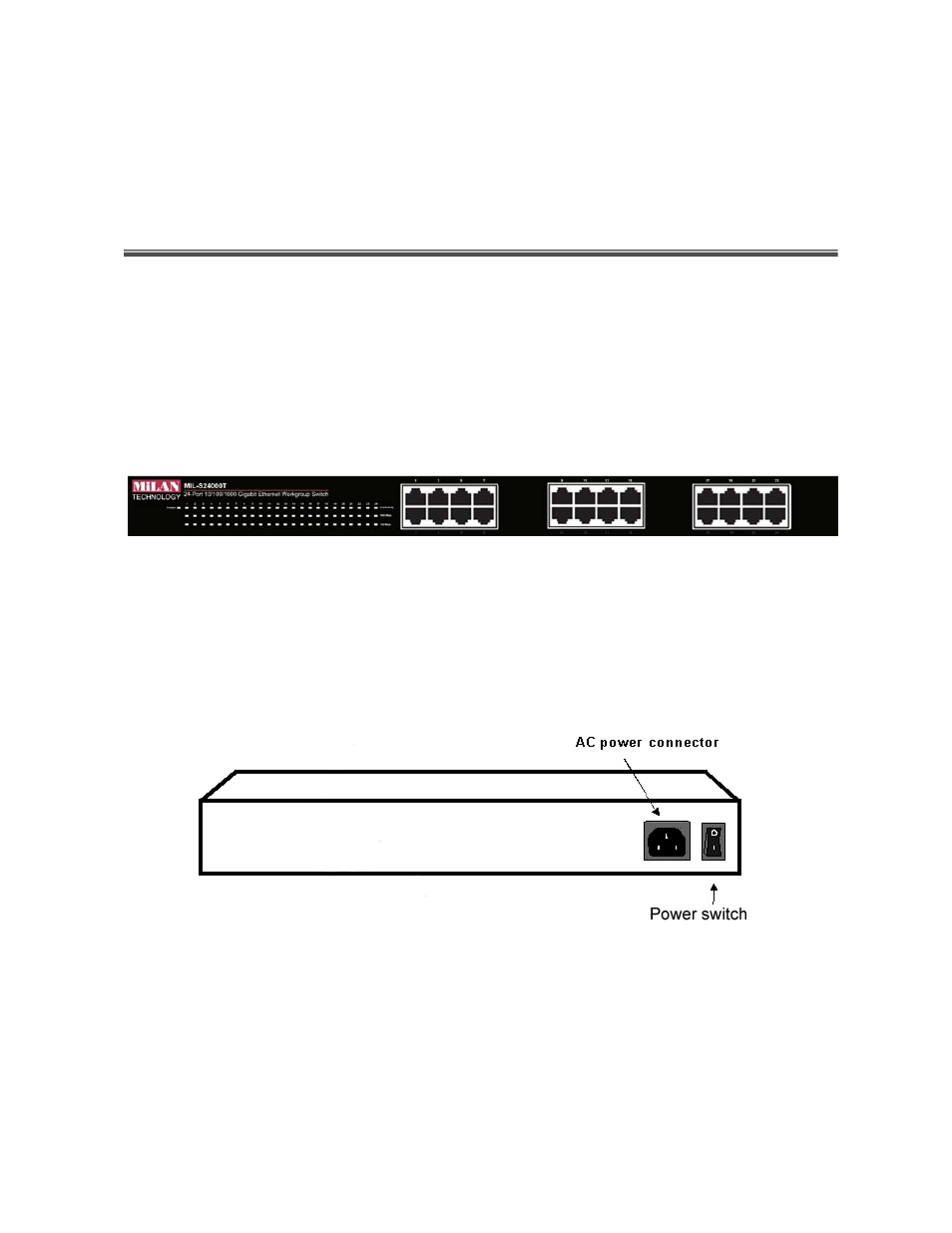 Hardware description, Front panel, Rear panel | Milan Technology MIL-S24000T User Manual | Page 7 / 16