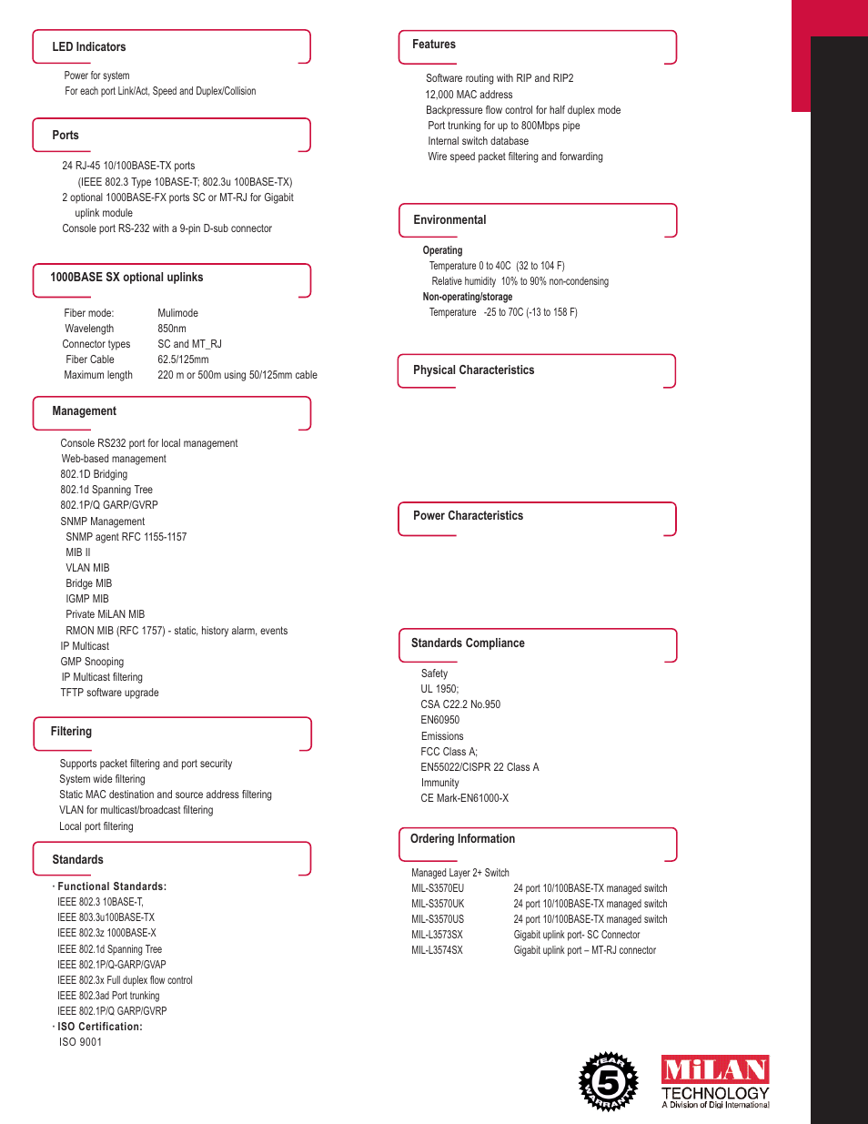Features/specifications | Milan Technology MIL-S3570 User Manual | Page 2 / 2