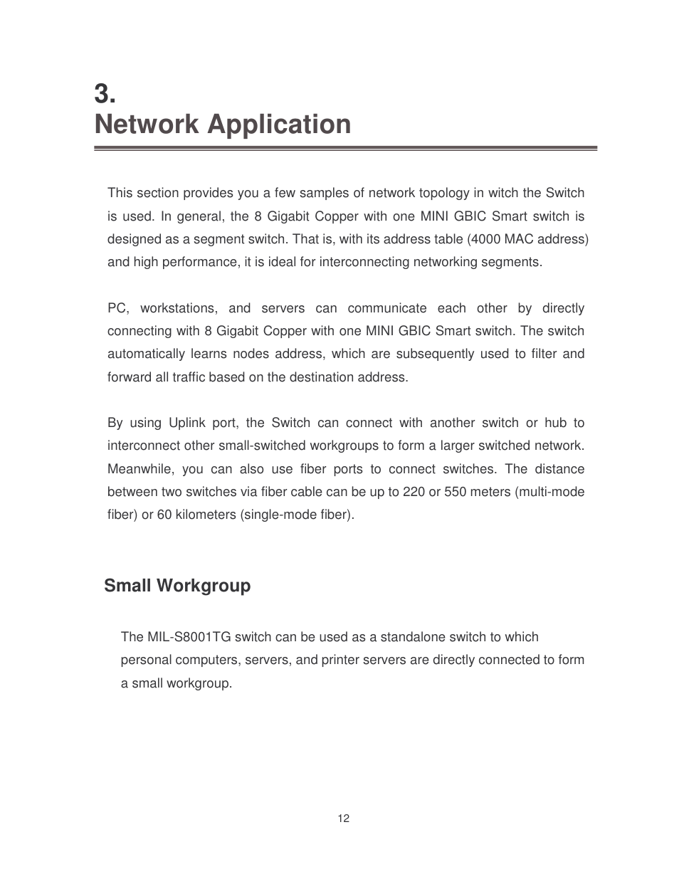 Network application, Small workgroup | Milan Technology MIL-S8001TG User Manual | Page 16 / 39
