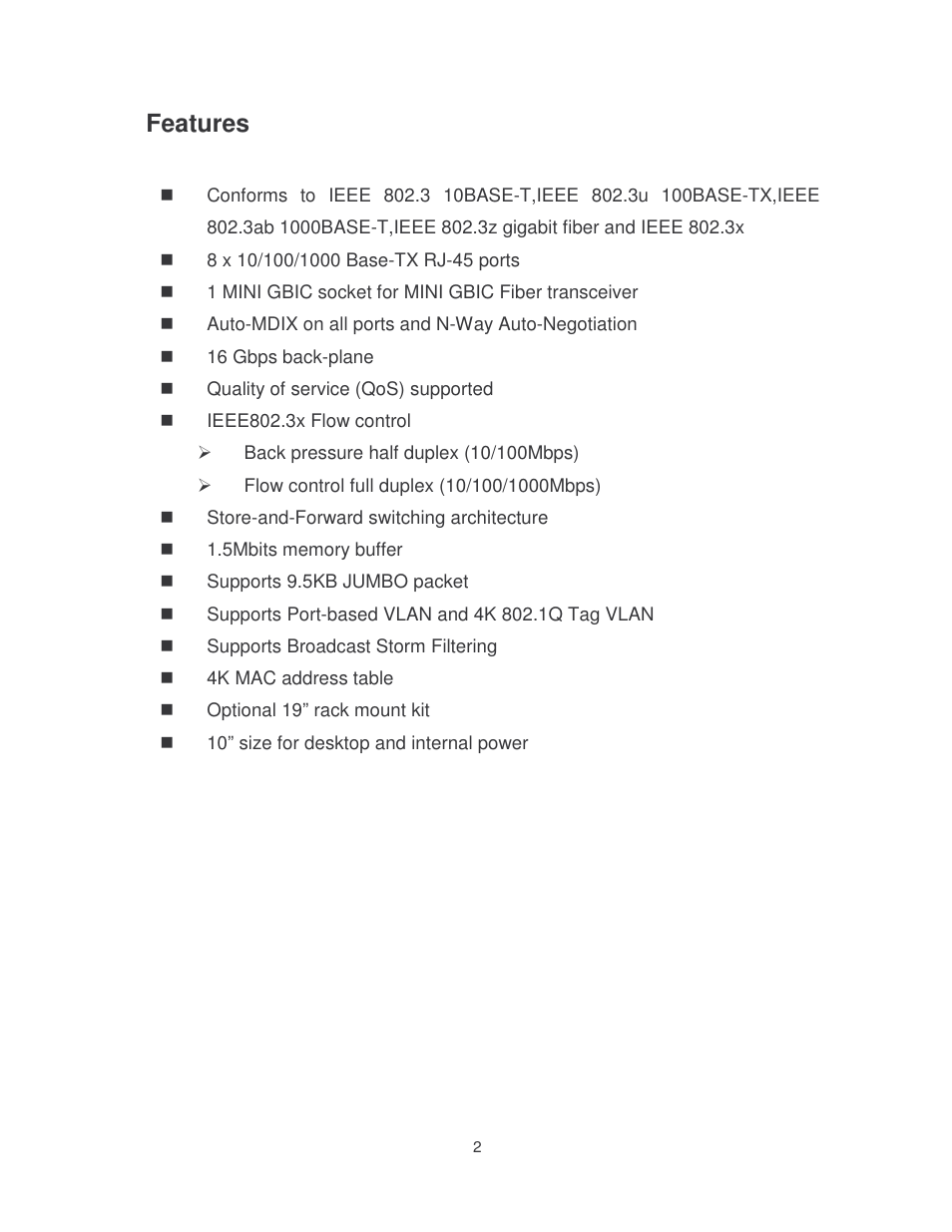 Features | Milan Technology MIL-S8001TG User Manual | Page 6 / 39