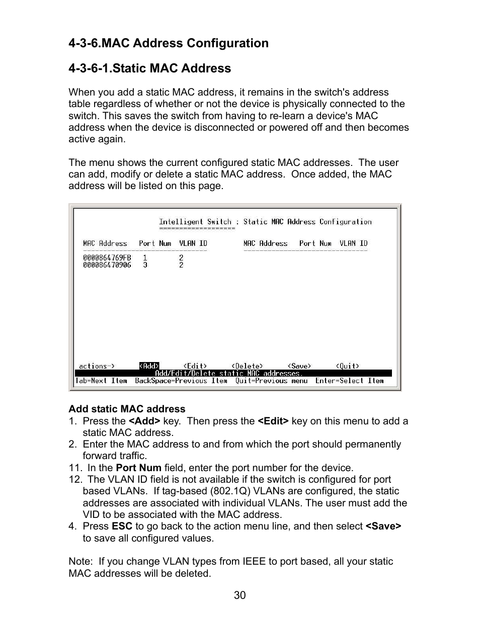 3-6. mac address configuration, 3-6-1. static mac address | Milan Technology MIL-SM801P User Manual | Page 34 / 88