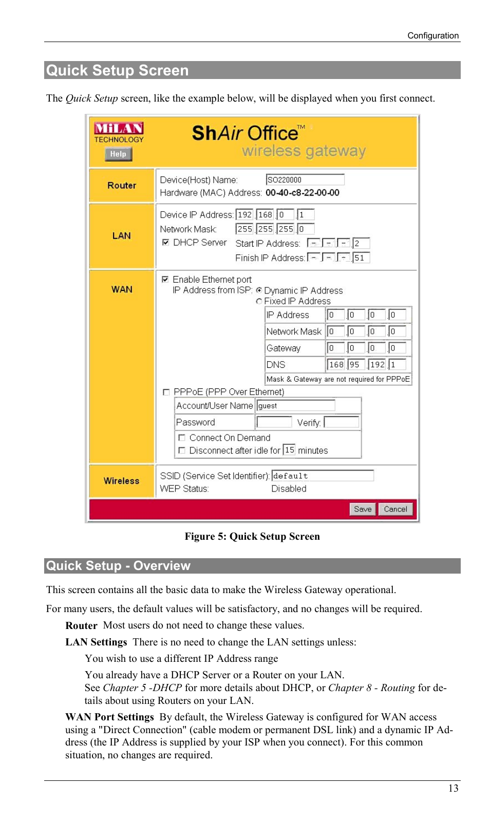 Quick setup screen, Quick setup - overview | Milan Technology MIL-W0311 User Manual | Page 16 / 100