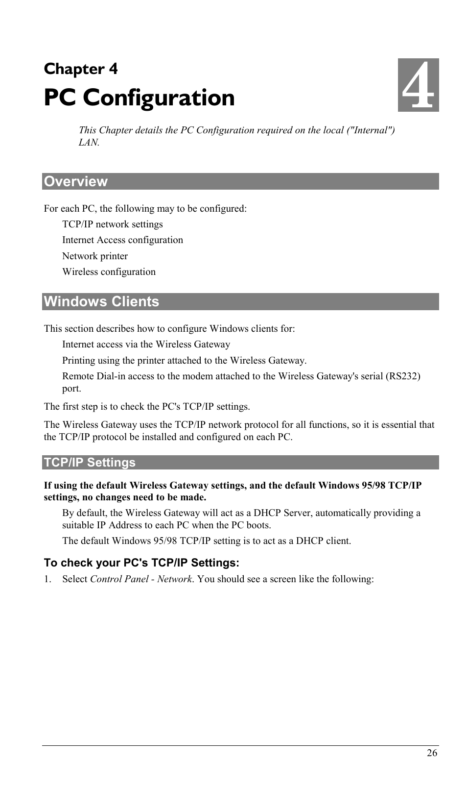 Chapter 4 pc configuration, Overview, Windows clients | Overview windows clients, Pc configuration, Chapter 4 | Milan Technology MIL-W0311 User Manual | Page 29 / 100