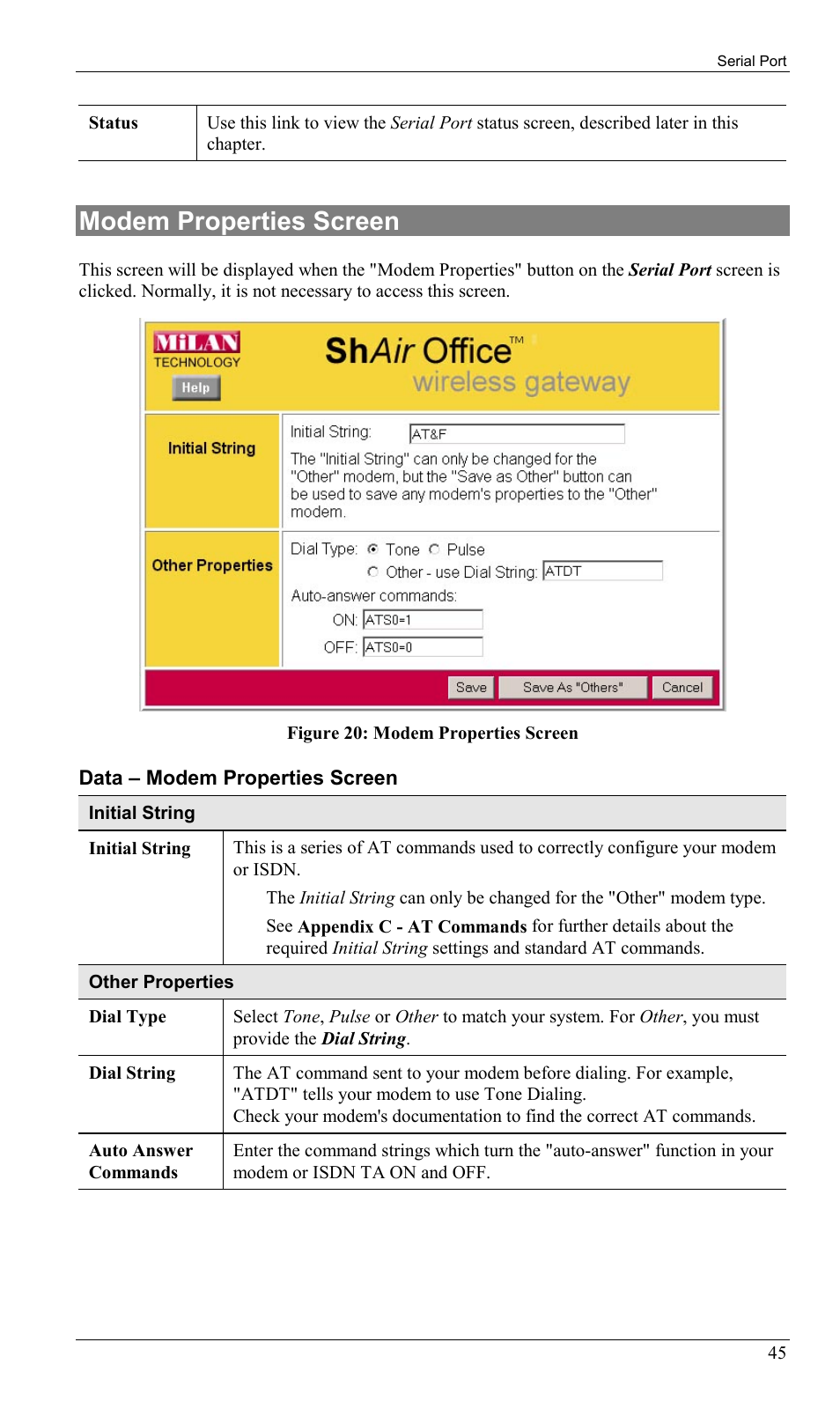 Modem properties screen | Milan Technology MIL-W0311 User Manual | Page 48 / 100