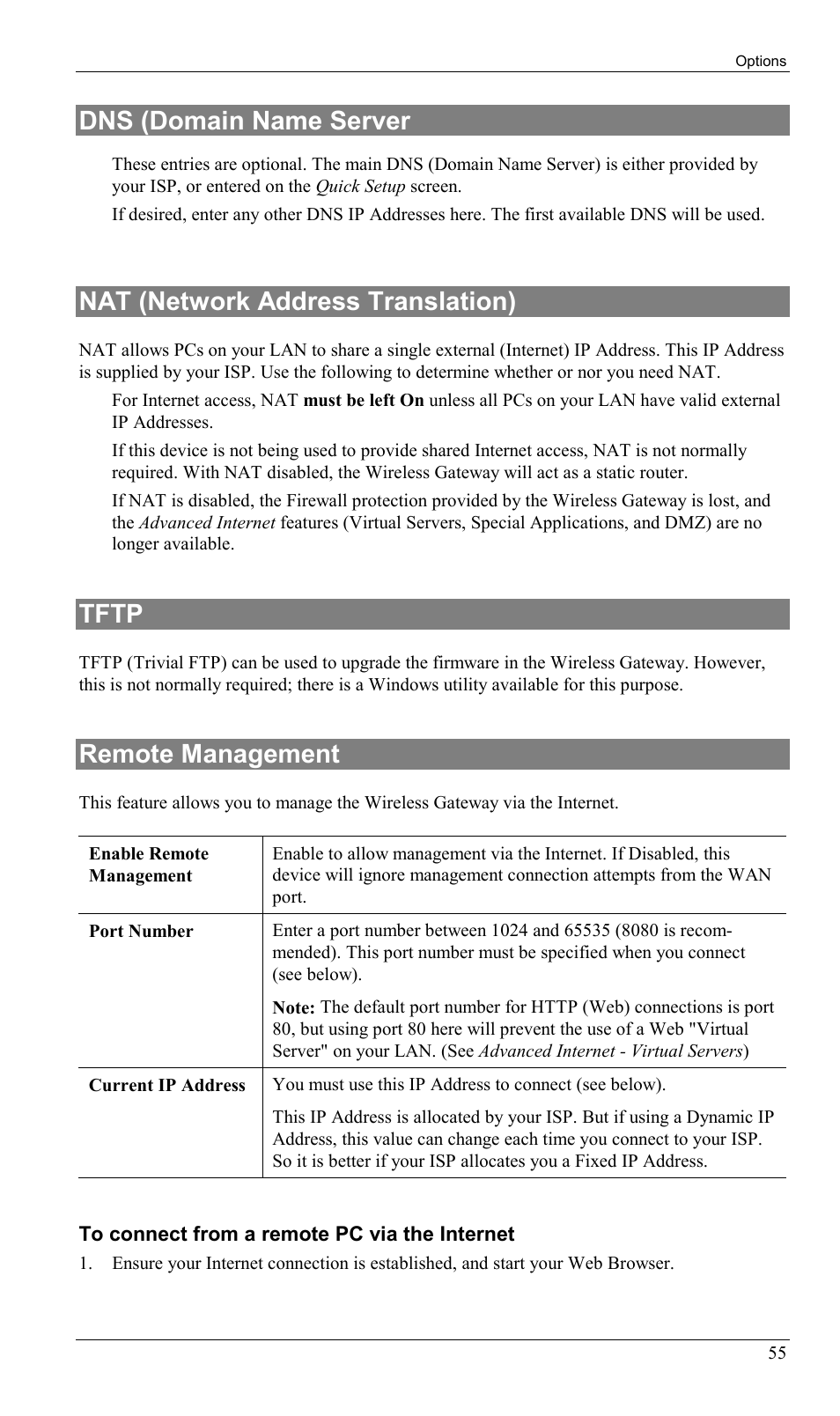 Dns (domain name server, Nat (network address translation), Tftp | Remote management | Milan Technology MIL-W0311 User Manual | Page 58 / 100