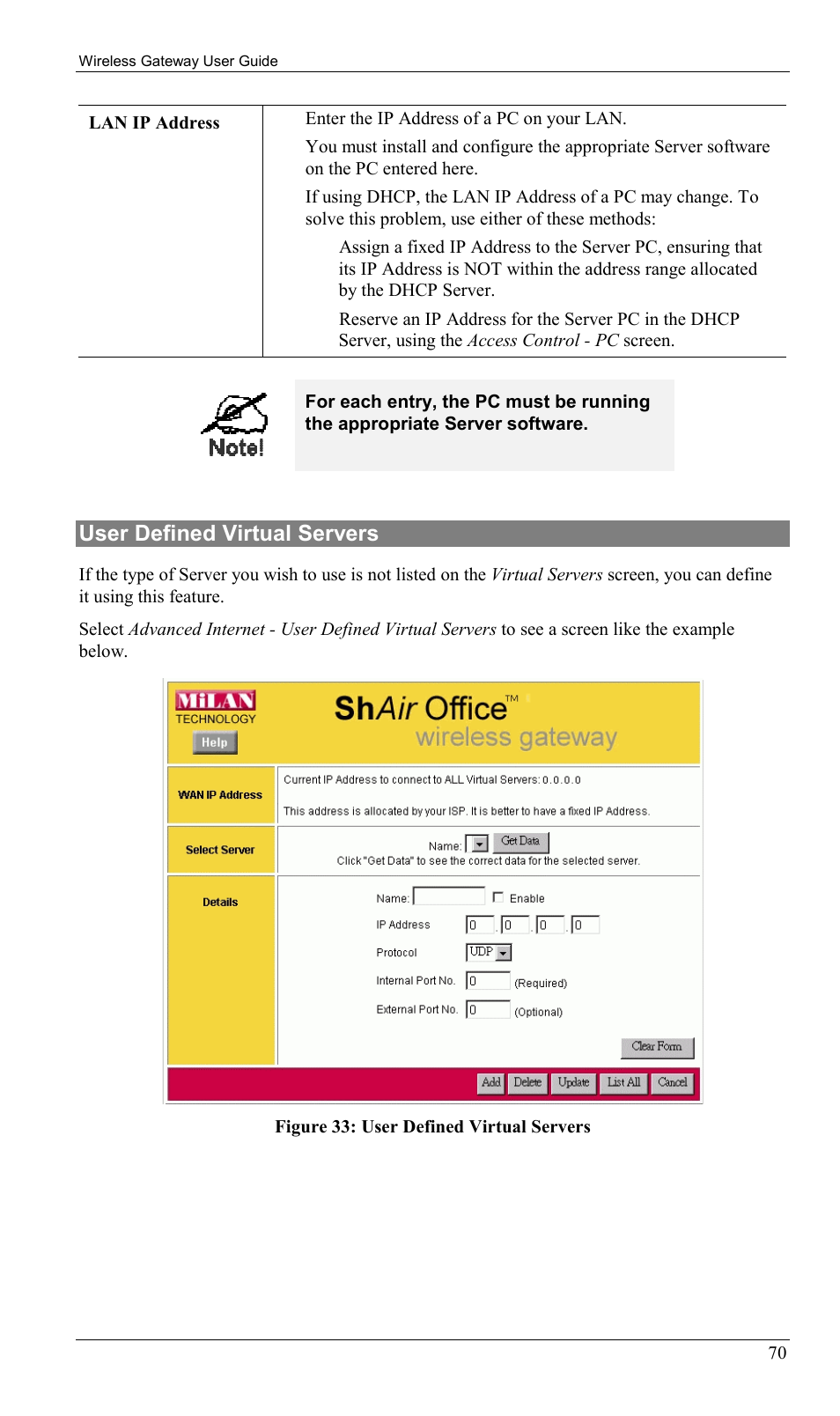 User defined virtual servers | Milan Technology MIL-W0311 User Manual | Page 73 / 100