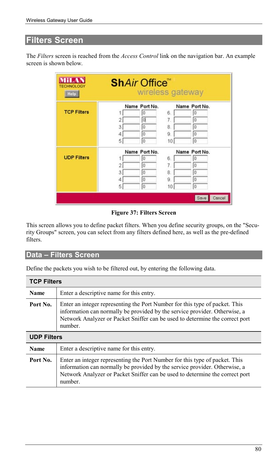 Filters screen, Data – filters screen | Milan Technology MIL-W0311 User Manual | Page 83 / 100