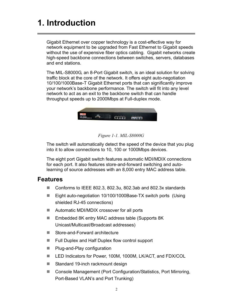 Introduction, Features | Milan Technology MIL-S8000G User Manual | Page 4 / 22