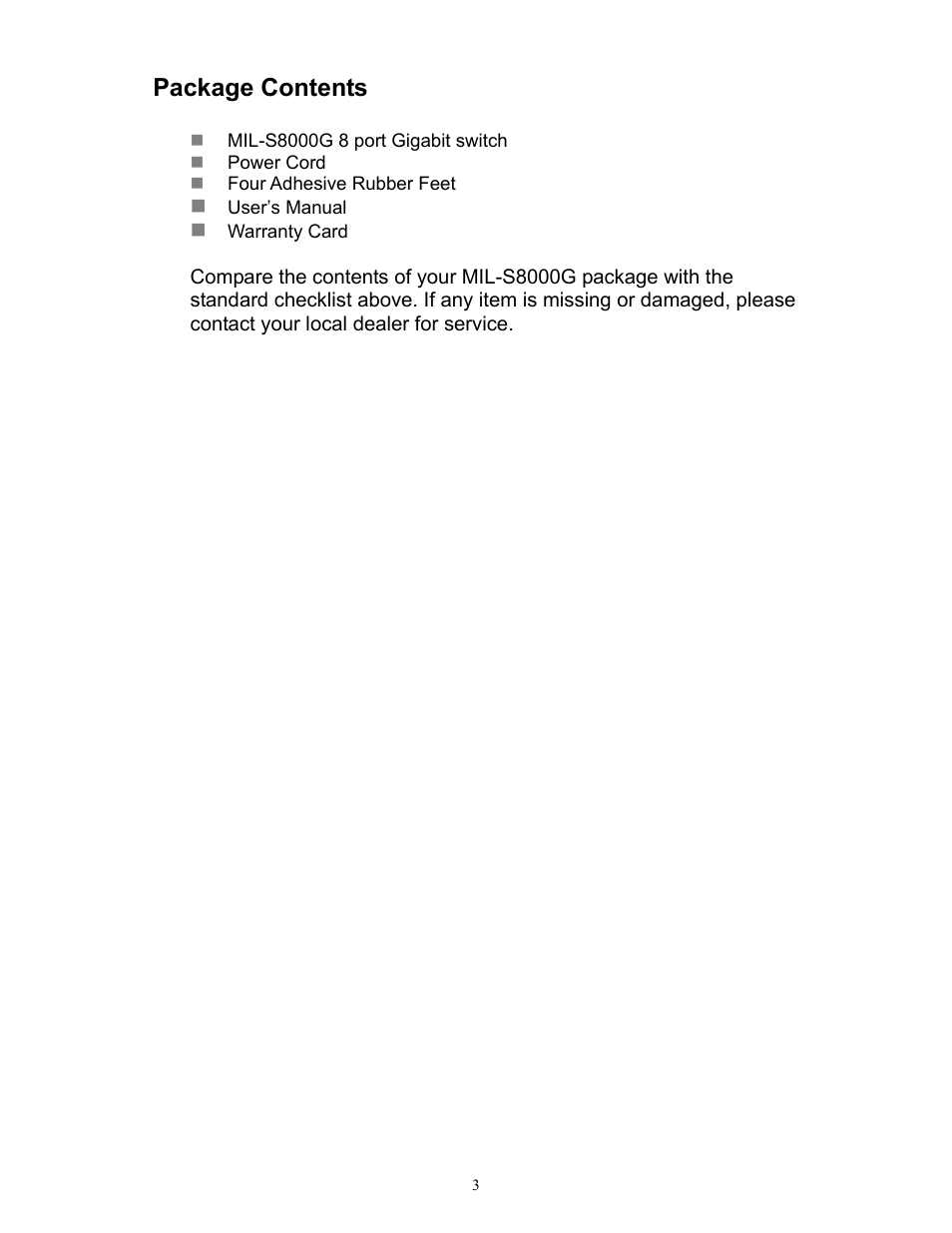 Package contents | Milan Technology MIL-S8000G User Manual | Page 5 / 22