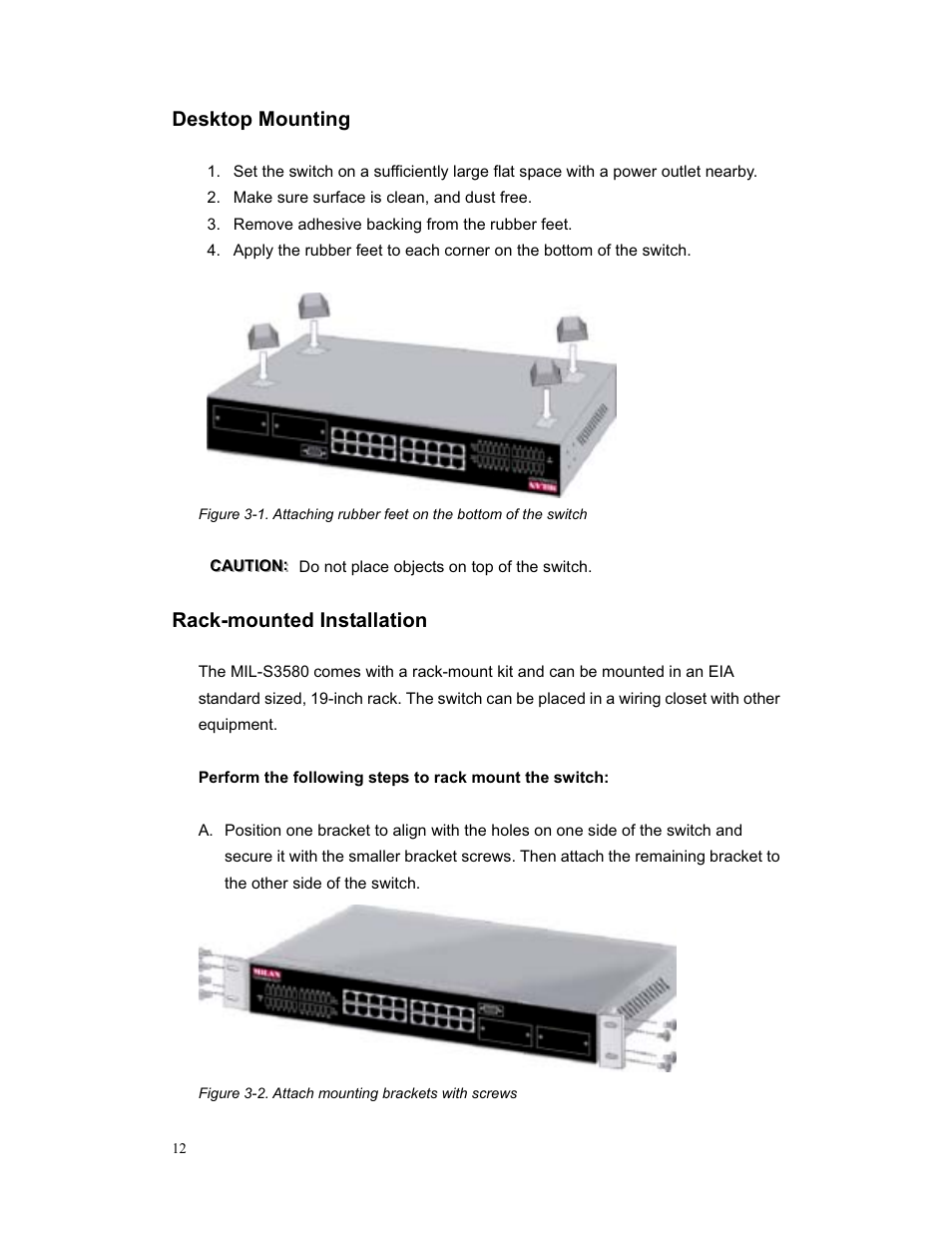 Desktop mounting, Rack-mounted installation | Milan Technology MIL-S3580 User Manual | Page 12 / 80