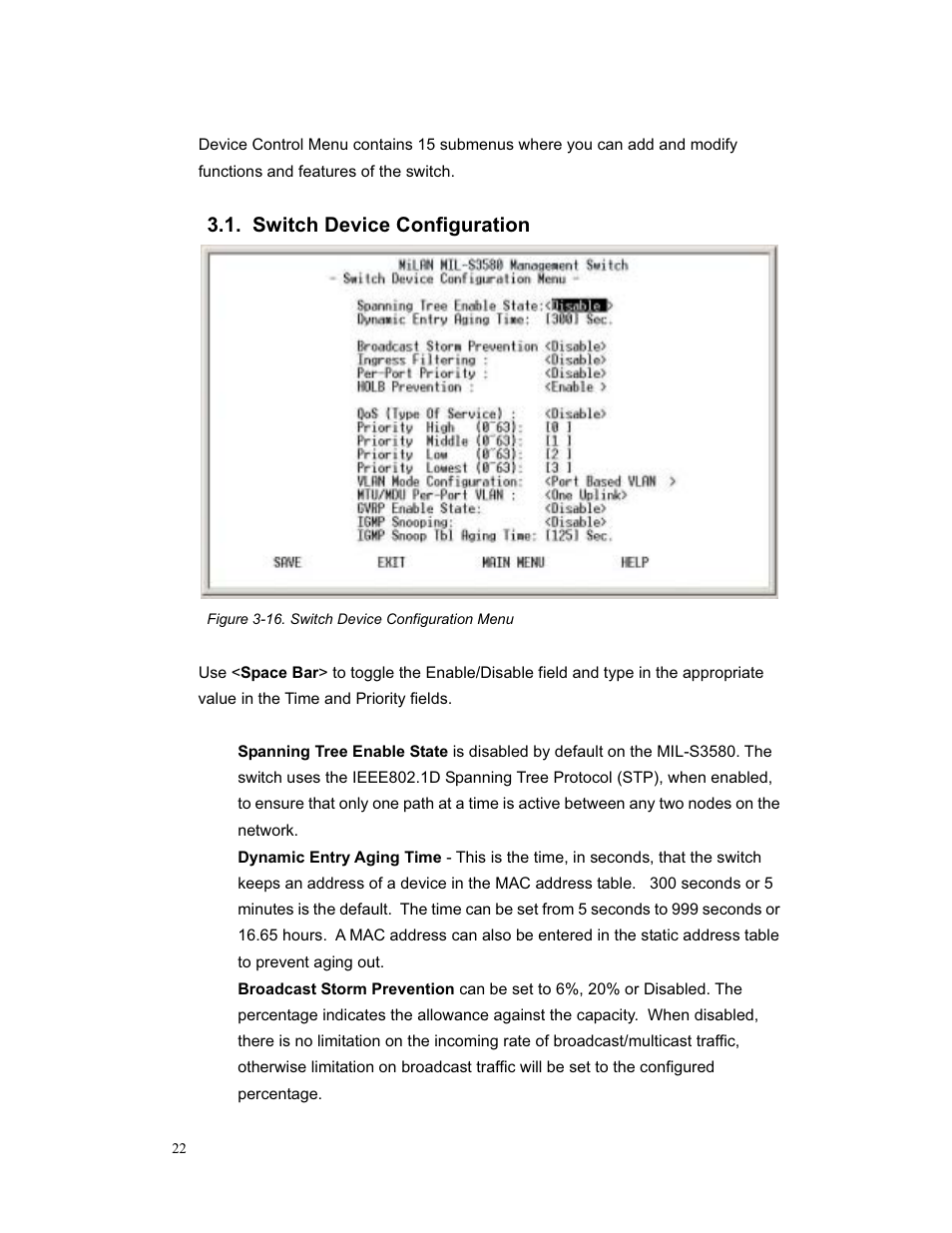 Switch device configuration | Milan Technology MIL-S3580 User Manual | Page 22 / 80