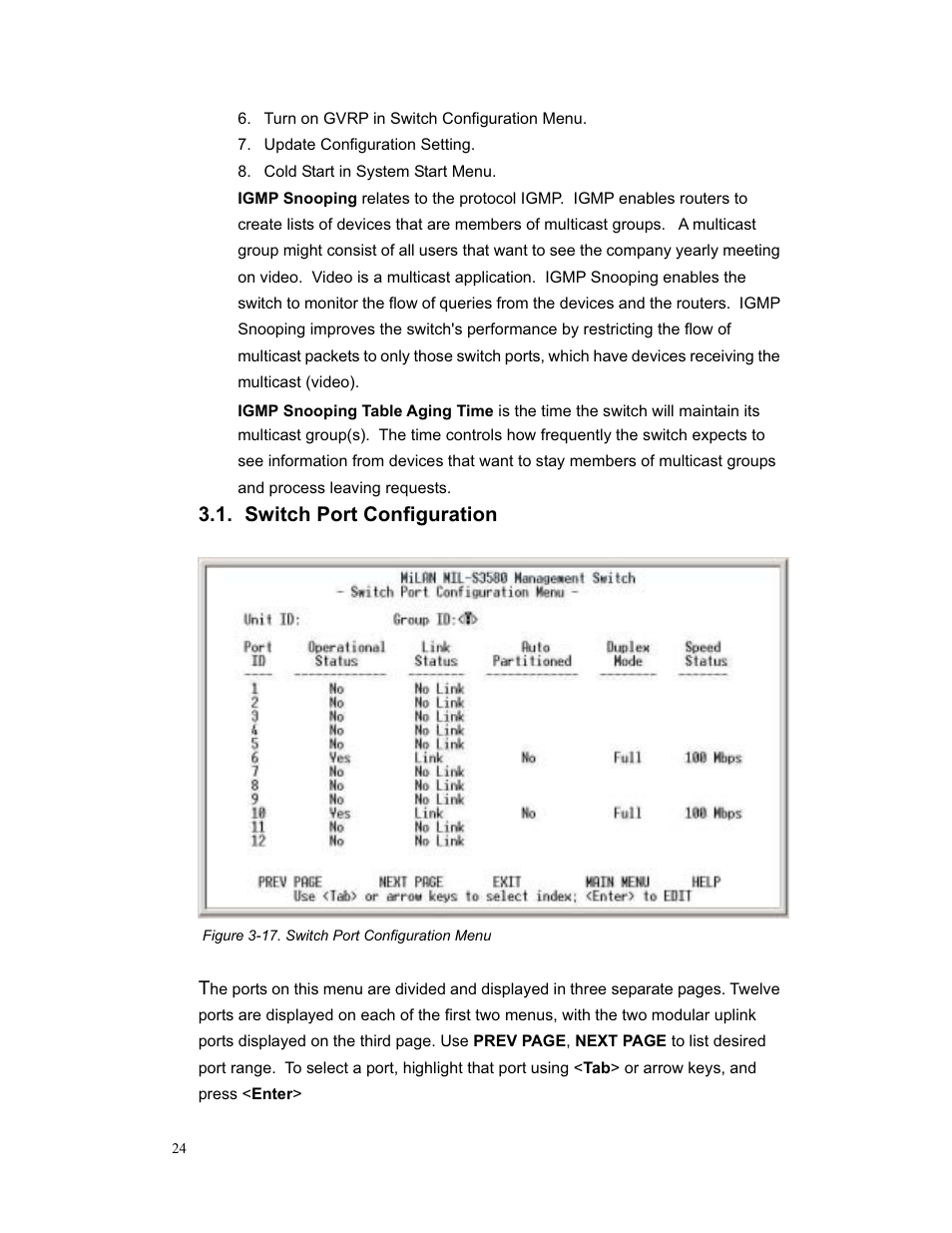 Switch port configuration | Milan Technology MIL-S3580 User Manual | Page 24 / 80
