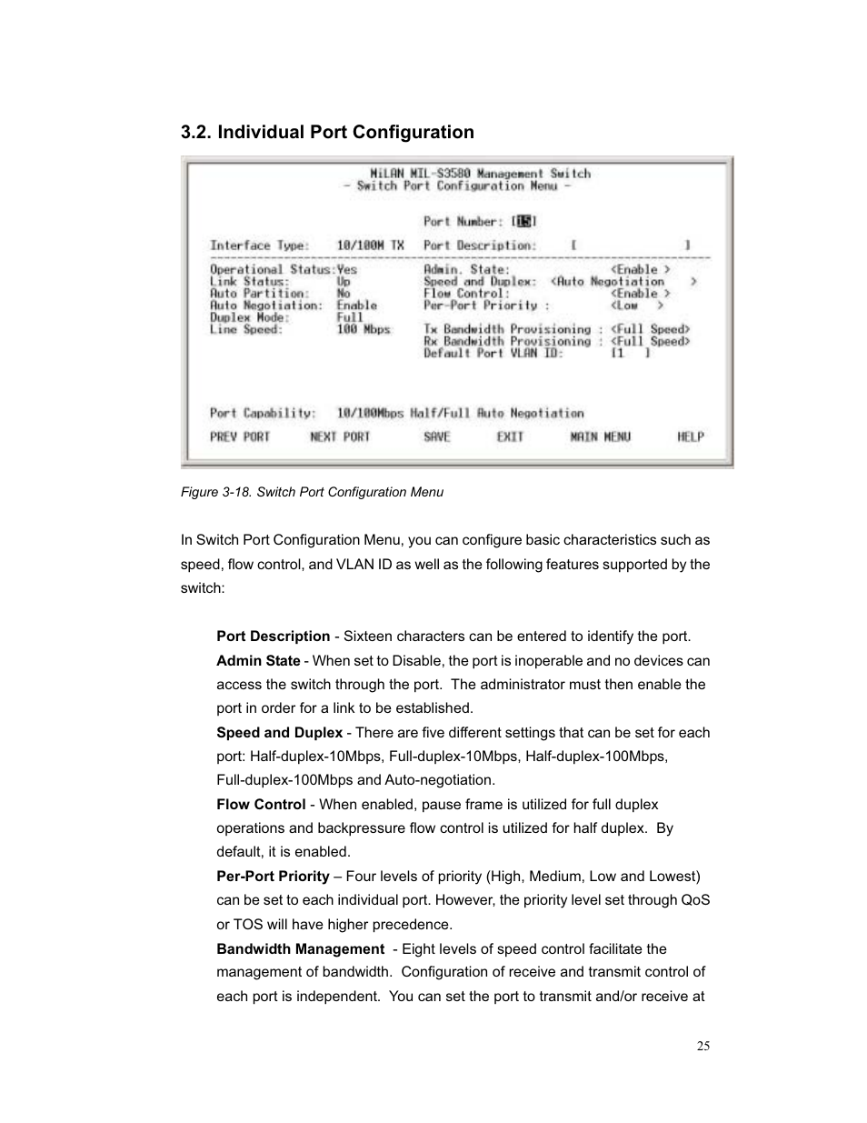 Individual port configuration | Milan Technology MIL-S3580 User Manual | Page 25 / 80