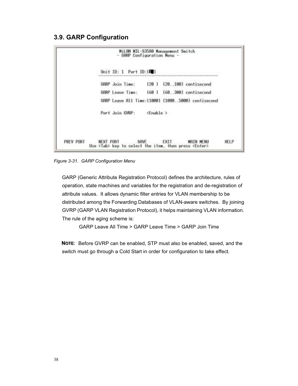 Garp configuration | Milan Technology MIL-S3580 User Manual | Page 38 / 80