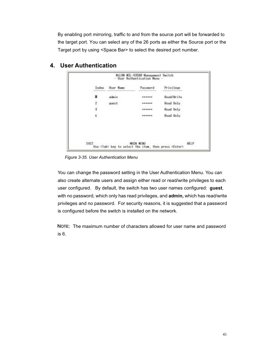 User authentication | Milan Technology MIL-S3580 User Manual | Page 41 / 80