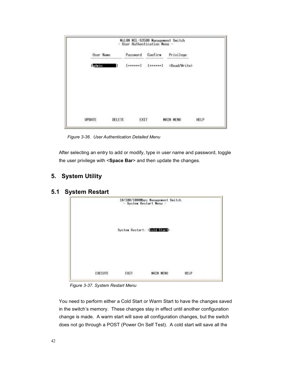 System utility 5.1 system restart | Milan Technology MIL-S3580 User Manual | Page 42 / 80