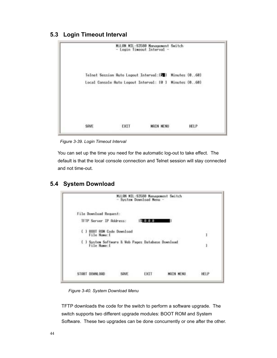 3 login timeout interval, 4 system download | Milan Technology MIL-S3580 User Manual | Page 44 / 80