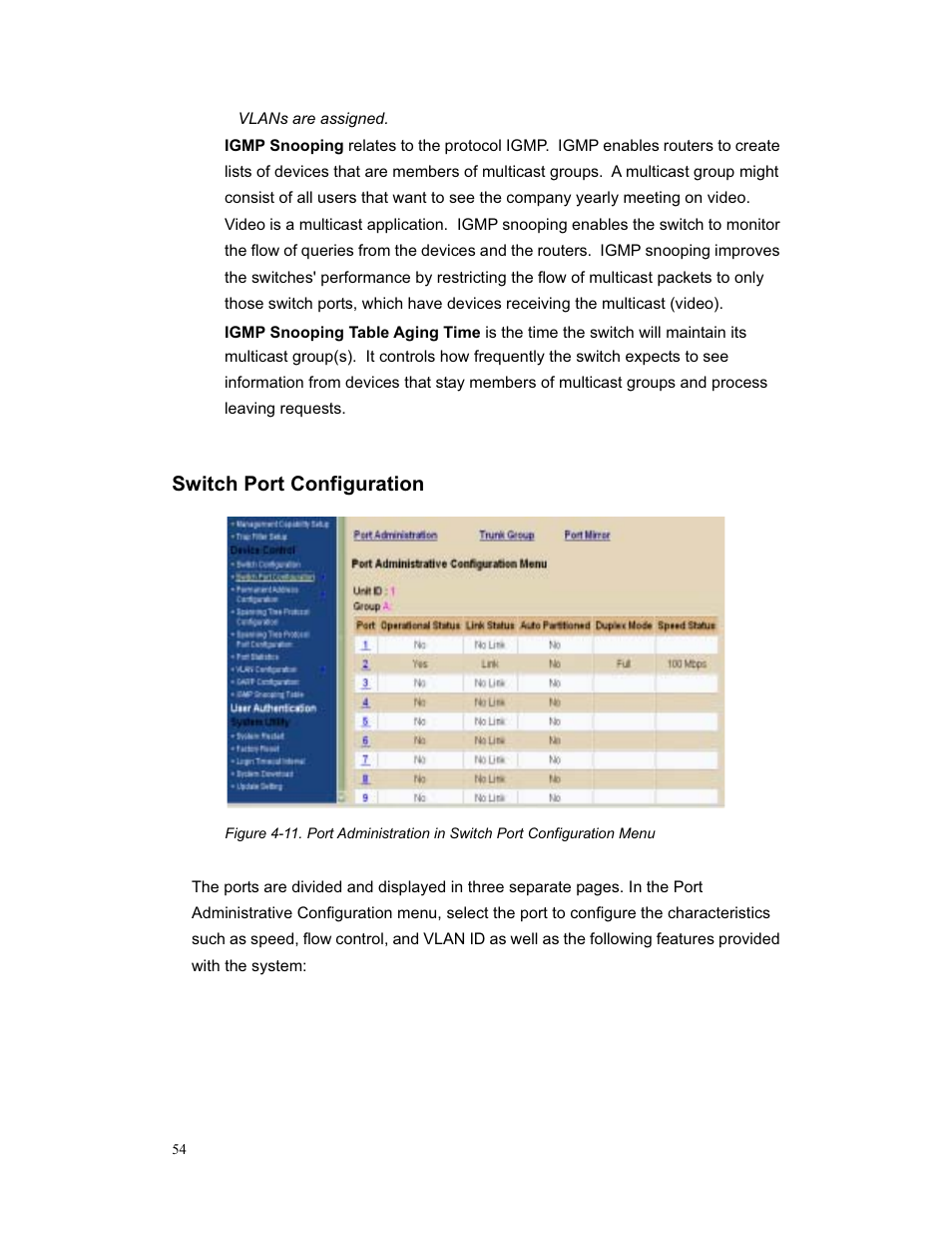 Switch port configuration | Milan Technology MIL-S3580 User Manual | Page 54 / 80