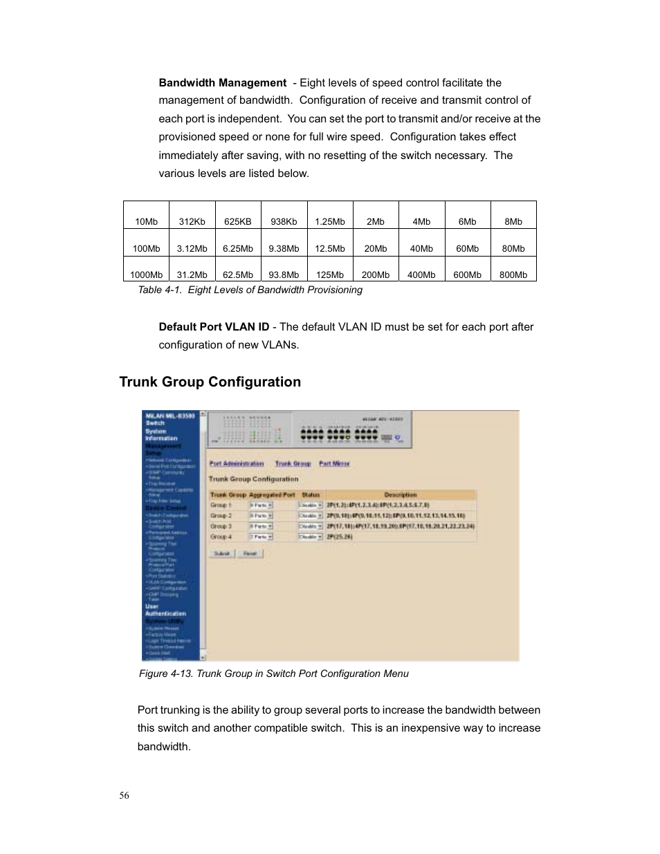 Trunk group configuration | Milan Technology MIL-S3580 User Manual | Page 56 / 80