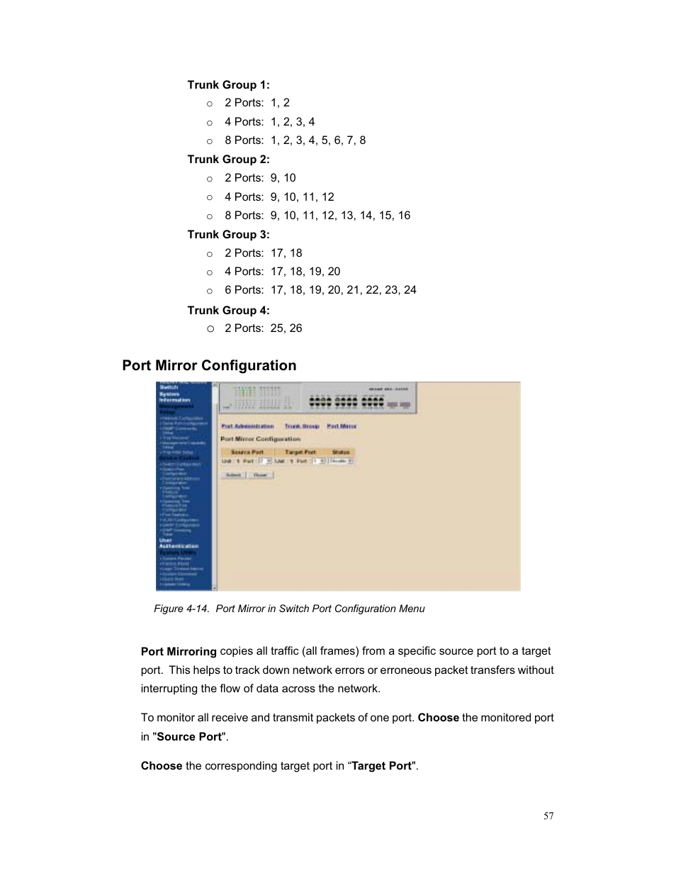 Port mirror configuration | Milan Technology MIL-S3580 User Manual | Page 57 / 80