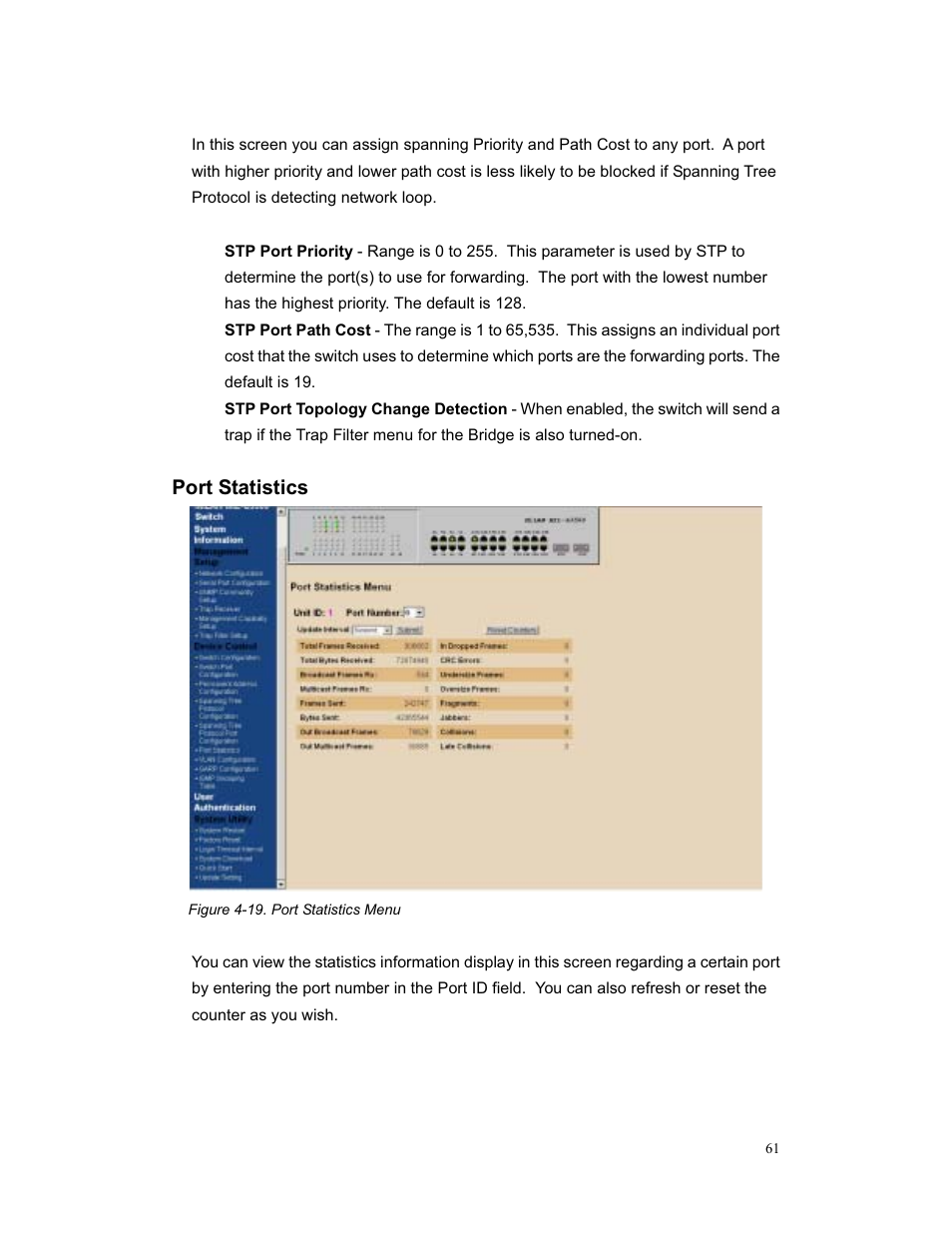 Port statistics | Milan Technology MIL-S3580 User Manual | Page 61 / 80