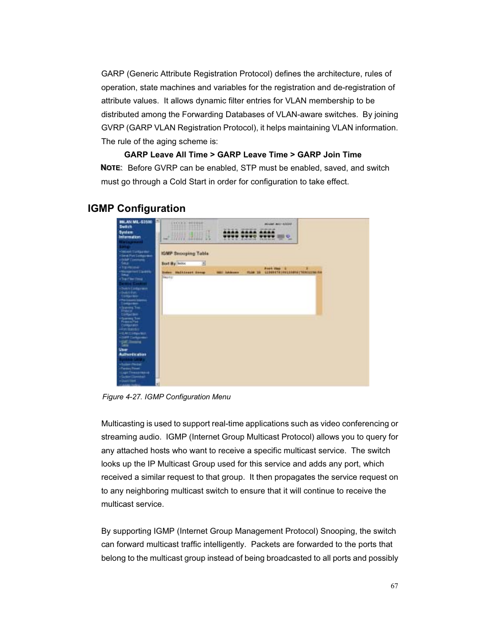 Igmp configuration | Milan Technology MIL-S3580 User Manual | Page 67 / 80