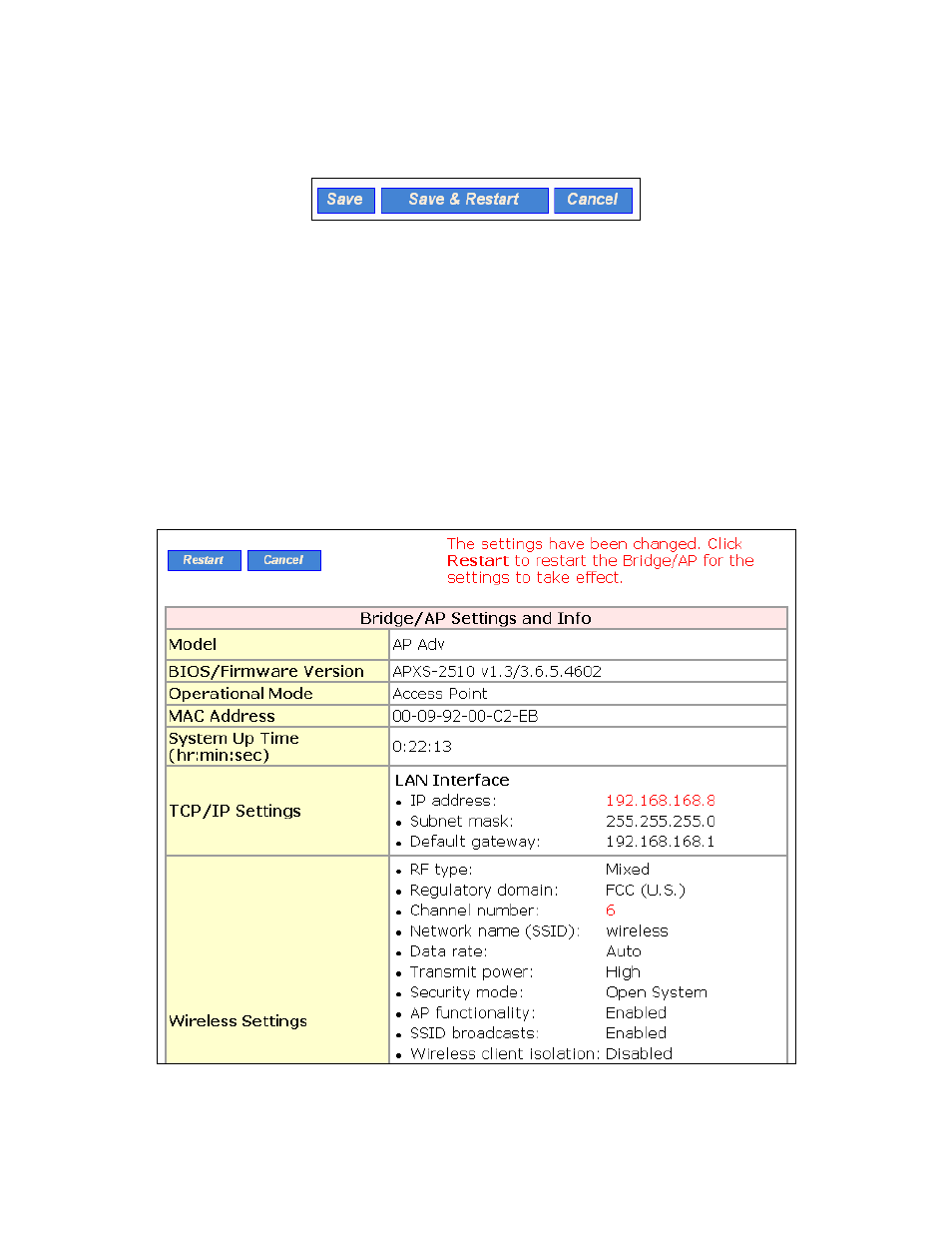 2 save, save & restart, and cancel commands | Milan Technology MIL-W2332G User Manual | Page 29 / 70