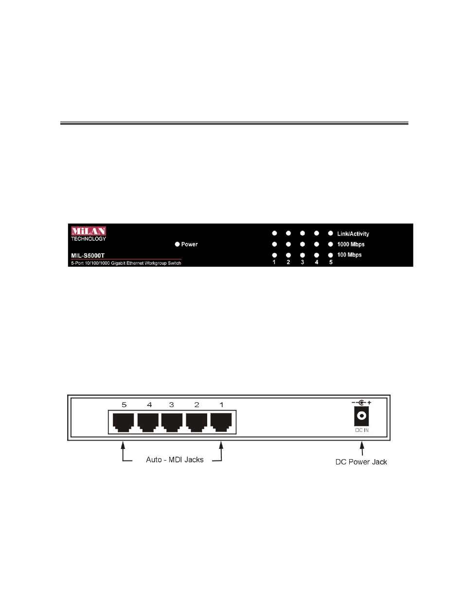 Hardware description, Front panel, Rear panel | Milan Technology MIL-S5000T User Manual | Page 7 / 13