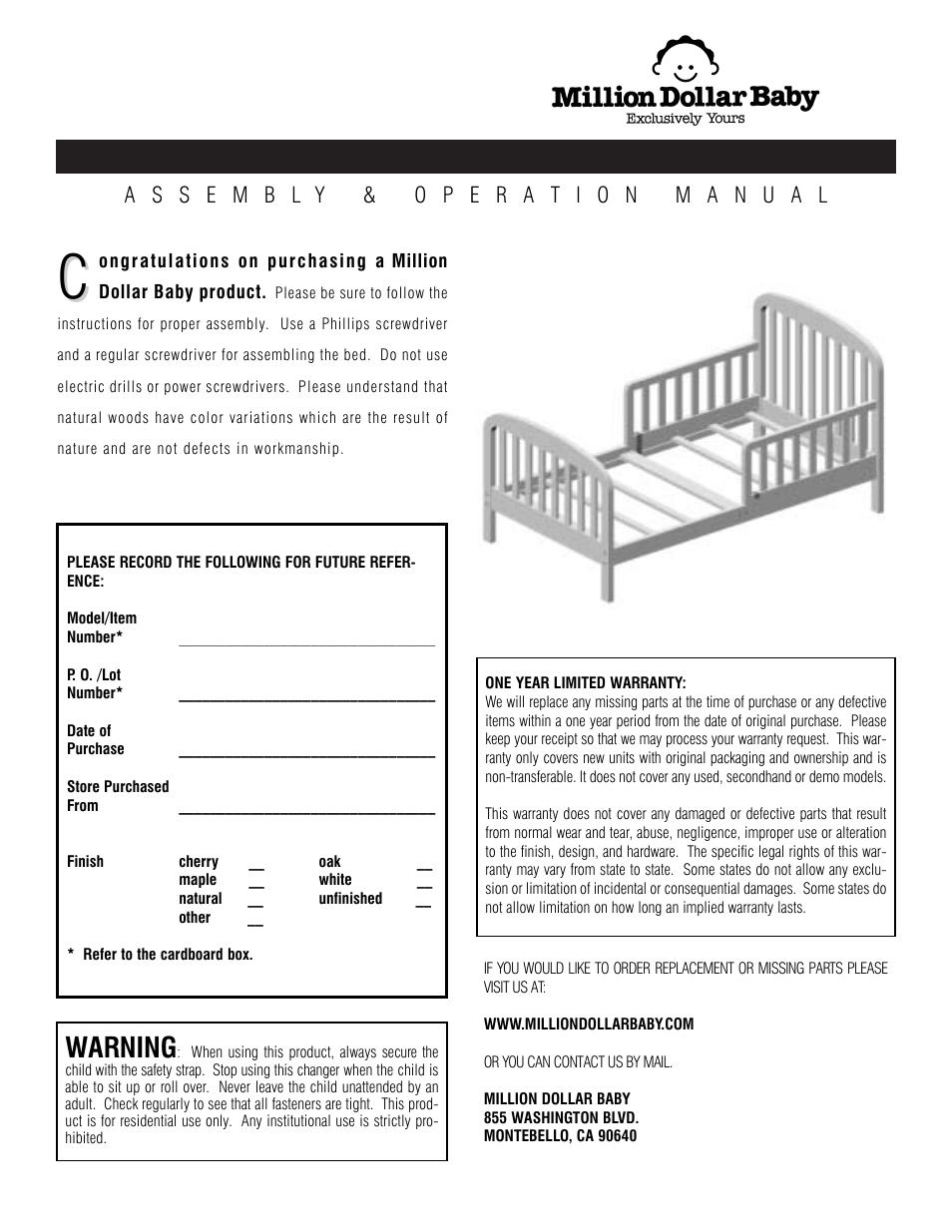 Million Dollar Baby Toddler Bed None User Manual | 4 pages