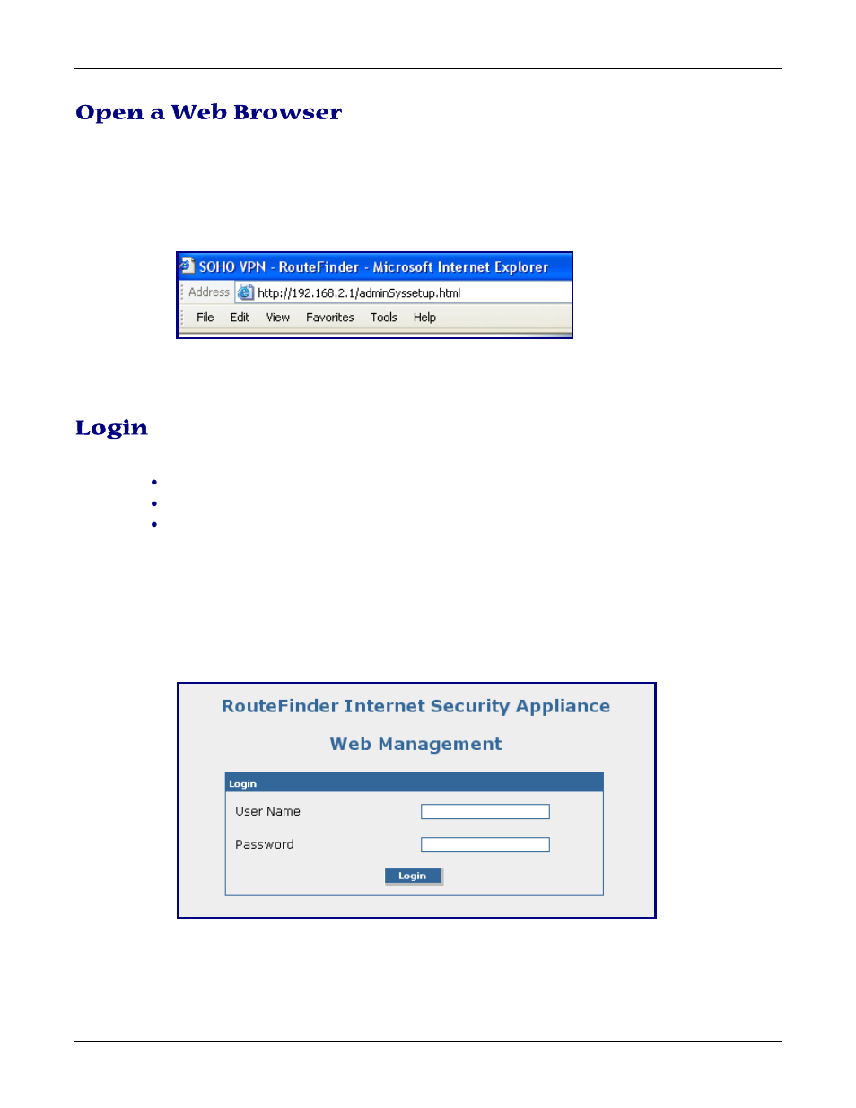 Open a web browser, Login | Multitech ROUTEFINDER RF830-AP User Manual | Page 16 / 94